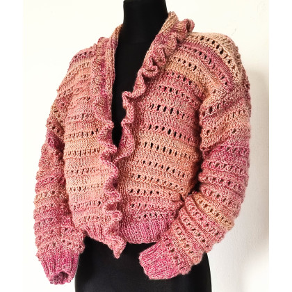 Kardigan krótki sweter rozpinany z falbanką, art.a, swetry