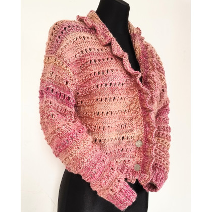 art.a - swetry - Kardigan krótki sweter rozpinany z falbanką foto #2