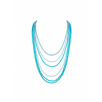 unikatart - korale,naszyjniki - Naszyjnik Boho z Koralików Błękitna Laguna - Wielorzędowy foto #1