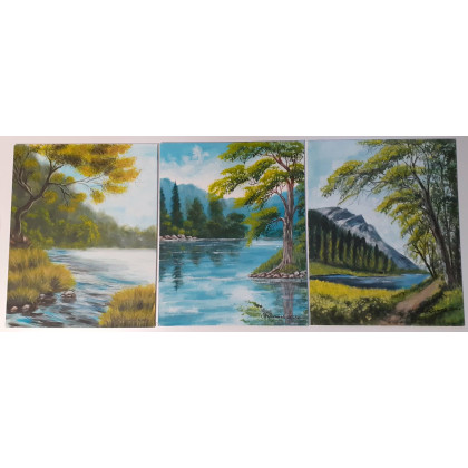 Marzena Dymek - obrazy akryl - RĘCZNIE MALOWANY TRYPTYK AKRYLOWY GÓRSKI SPOKÓJ – Komplet 3 szt. foto #4