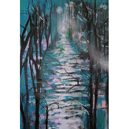 Moonlight walk, Ewa Mościszko, obrazy tech. mieszana