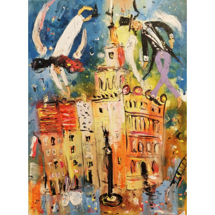 Anioły nad miastem..., Dariusz Grajek, olej + akryl