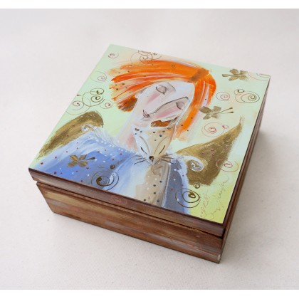 Anioł rudy i kotka.. Szkatułka, 4mara, kasetki, pudełka