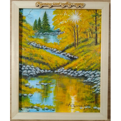 POMYSŁ NA SPERSONALIZOWANY PREZENT- UNIKALNY OBRAZ W RAMIE Z CYTATEM- POLSKI PEJZAŻ KAMIENNY BRZEG, Marzena Dymek, obrazy akryl