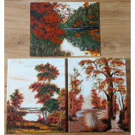 SLOW LIFE NA ŚCIANIE - TRYPTYK NATURY JESIENNE CZERWIENIE