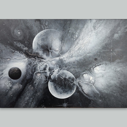 Kosmos w negatywie - Abstrakcja kosmiczna na płótnie 40x60, Elżbieta Hanarz, obrazy akryl
