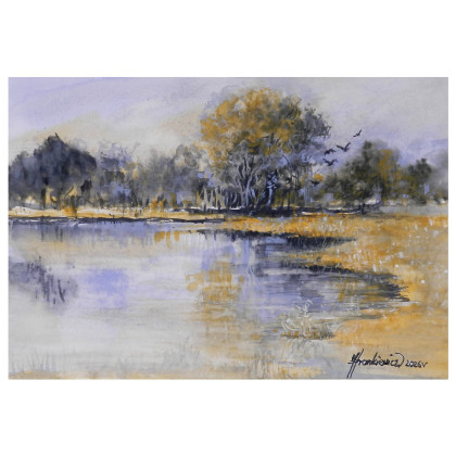 Jolanta Frankiewicz - obrazy akwarela - Rozlewisko - minimalistyczna akwarela A4 foto #3