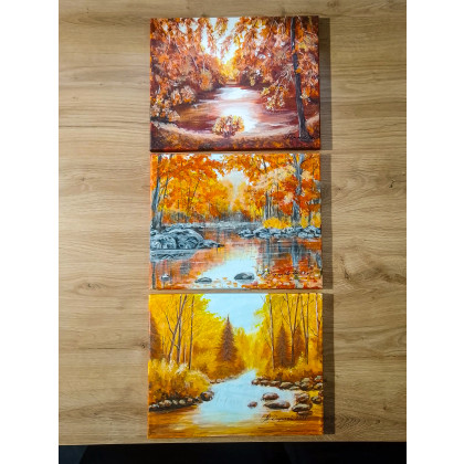 WYPRZEDAŻ KOLEKCJI - TRYPTYK NATURY AKRYLOWY JESIENNE ŚWIATŁO - 90cm x 24cm, Marzena Dymek, obrazy akryl