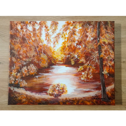 Marzena Dymek - obrazy akryl - WYPRZEDAŻ KOLEKCJI - TRYPTYK NATURY AKRYLOWY JESIENNE ŚWIATŁO - 90cm x 24cm foto #1