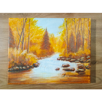 Marzena Dymek - obrazy akryl - WYPRZEDAŻ KOLEKCJI - TRYPTYK NATURY AKRYLOWY JESIENNE ŚWIATŁO - 90cm x 24cm foto #2