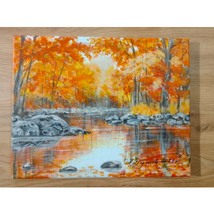 Marzena Dymek - obrazy akryl - WYPRZEDAŻ KOLEKCJI - TRYPTYK NATURY AKRYLOWY JESIENNE ŚWIATŁO - 90cm x 24cm foto #3