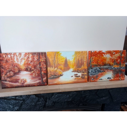 Marzena Dymek - obrazy akryl - WYPRZEDAŻ KOLEKCJI - TRYPTYK NATURY AKRYLOWY JESIENNE ŚWIATŁO - 90cm x 24cm foto #4