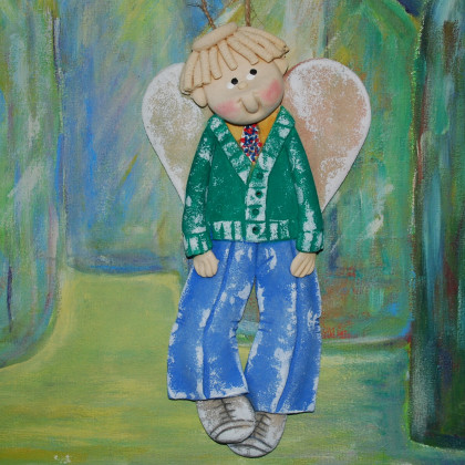 Jasiek na imprezie - aniołek z masy solnej, prezent, dekoracja, magosza, anioły i aniołki