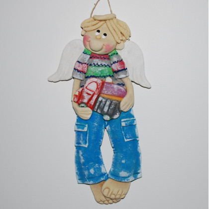 Mały kierowca - aniołek z masy solnej, prezent, dekoracja, magosza, anioły i aniołki