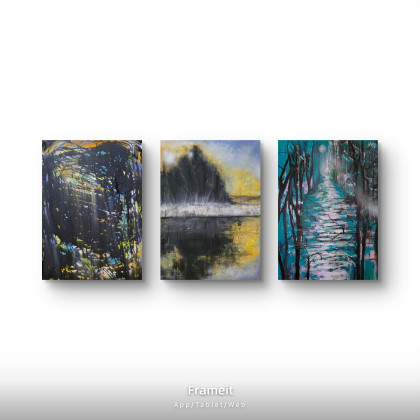 Kompozycja lesna, Ewa Mościszko, obrazy tech. mieszana