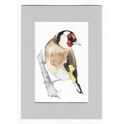 Szczygieł - akwarela z passe portout, Magdalena Malik, obrazy akwarela