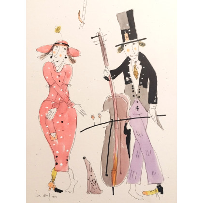 Zakochany wiolonczelista..., Dariusz Grajek, obrazy tech. mieszana