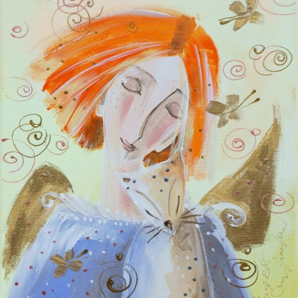 4mara - kasetki, pudełka - Anioł rudy i kotka.. Szkatułka 16x16 cm foto #1