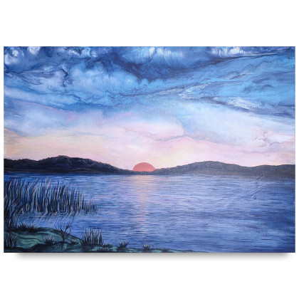 Spokojne Jezioro - Krajobraz na płótnie 50x70, Elżbieta Hanarz, obrazy akryl