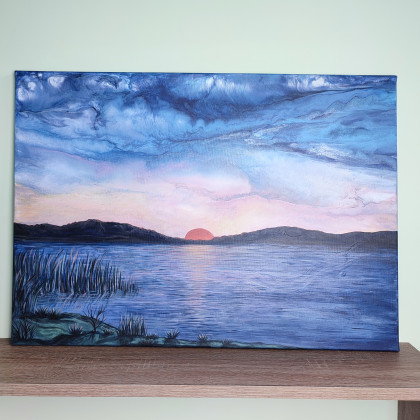 Elżbieta Hanarz - obrazy akryl - Spokojne Jezioro - Krajobraz na płótnie 50x70 foto #1