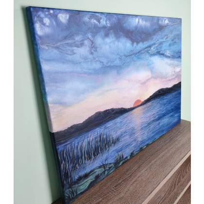 Elżbieta Hanarz - obrazy akryl - Spokojne Jezioro - Krajobraz na płótnie 50x70 foto #2