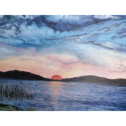 Elżbieta Hanarz - obrazy akryl - Spokojne Jezioro - Krajobraz na płótnie 50x70 foto #3