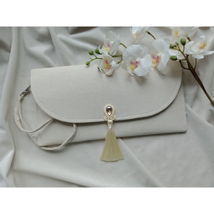 Beżowa kopertówka, kremowa torebka, kopertówka śmietankowa ivory do ręki, Soutacheria, kopertówki