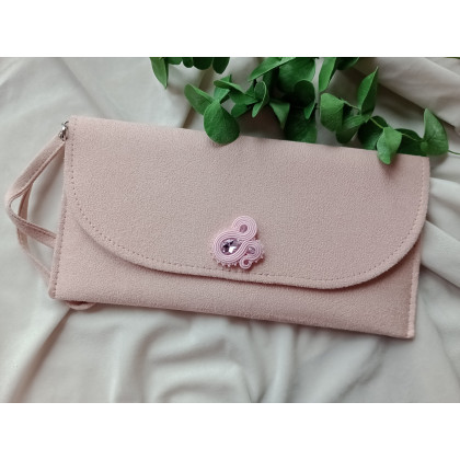 Soutacheria - kopertówki - Jasny pudrowy róż kopertówka, różowa kopertówka do ręki na komunię przyjęcie wesele foto #1