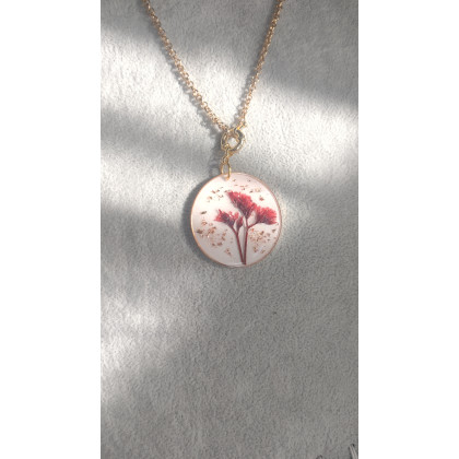 Kropla żywicy - korale,naszyjniki - Naszyjnik Złocista Natura – Ręcznie Robiona Zawieszka z Prawdziwymi Kwiatami foto #2