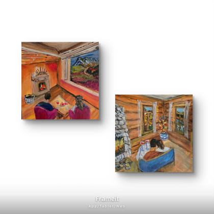 Kompozycja prac na płótnie pt. Kolacja razem, Krystyna Mościszko, obrazy akryl