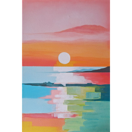 Yulia Szczerbak - obrazy akryl - Obraz na płótnie ręcznie malowany akrylami Zachód słońca pejzaż morskij 60x40 foto #2