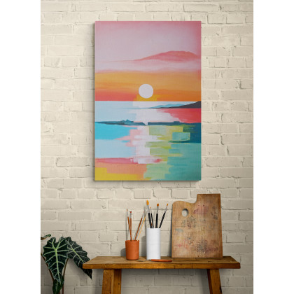 Yulia Szczerbak - obrazy akryl - Obraz na płótnie ręcznie malowany akrylami Zachód słońca pejzaż morskij 60x40 foto #3