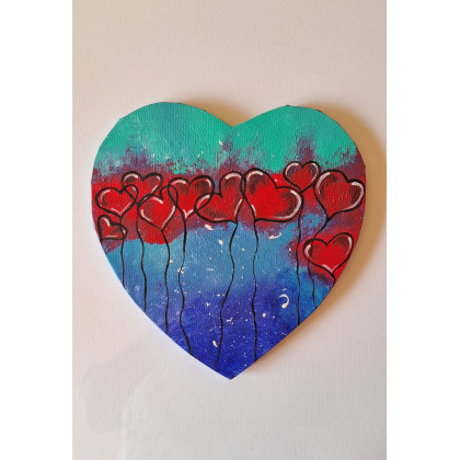 Obraz na płótnie ręcznie malowany akrylami Serduszko abstrakcja 29x29, Yulia Szczerbak, obrazy akryl
