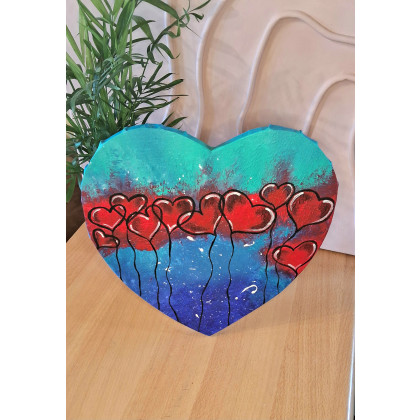 Yulia Szczerbak - obrazy akryl - Obraz na płótnie ręcznie malowany akrylami Serduszko abstrakcja 29x29 foto #3