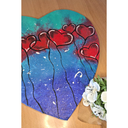 Yulia Szczerbak - obrazy akryl - Obraz na płótnie ręcznie malowany akrylami Serduszko abstrakcja 29x29 foto #4