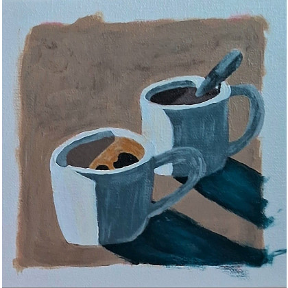 Obraz na płótnie ręcznie malowany akrylami Kawa martwa natura 30x30, Yulia Szczerbak, obrazy akryl