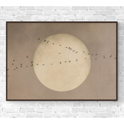 Yulia Szczerbak - obrazy akryl - Obraz ręcznie malowany minimalistyczny Lot ptaków Wabi Sabi Japandi 90x120 foto #1