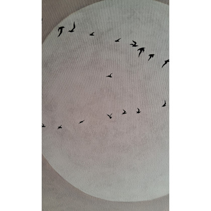 Yulia Szczerbak - obrazy akryl - Obraz ręcznie malowany minimalistyczny Lot ptaków Wabi Sabi Japandi 90x120 foto #3