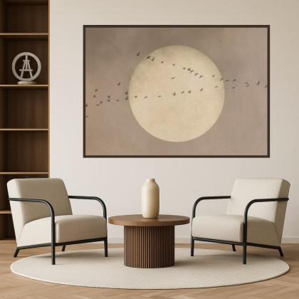 Yulia Szczerbak - obrazy akryl - Obraz ręcznie malowany minimalistyczny Lot ptaków Wabi Sabi Japandi 90x120 foto #4