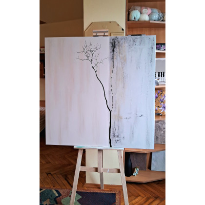 Yulia Szczerbak - obrazy akryl - Obraz minimalistyczny abstrakcja Wabi Sabi Japandi ręcznie malowany na płótnie 80x80 foto #3