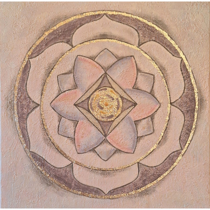 Obraz na płótnie ręcznie malowany akrylami mandala Lotus ze srebrom 40x40, Yulia Szczerbak, obrazy akryl