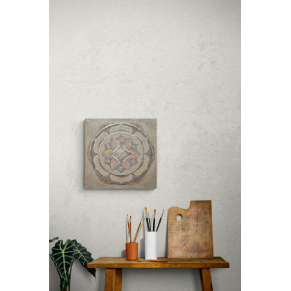 Yulia Szczerbak - obrazy akryl - Obraz na płótnie ręcznie malowany akrylami mandala Lotus ze srebrom 40x40 foto #3