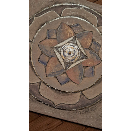 Yulia Szczerbak - obrazy akryl - Obraz na płótnie ręcznie malowany akrylami mandala Lotus ze srebrom 40x40 foto #4