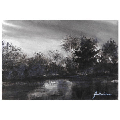 Jolanta Frankiewicz - obrazy akwarela - Księżycowa poświata - monochromatyczna akwarela A4 foto #1