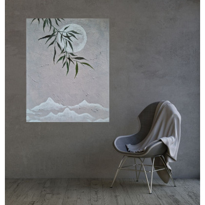 Yulia Szczerbak - obrazy akryl - Minimalistyczny obraz na płótnie strukturalny Wabi Sabi Japandi 55x75 foto #1