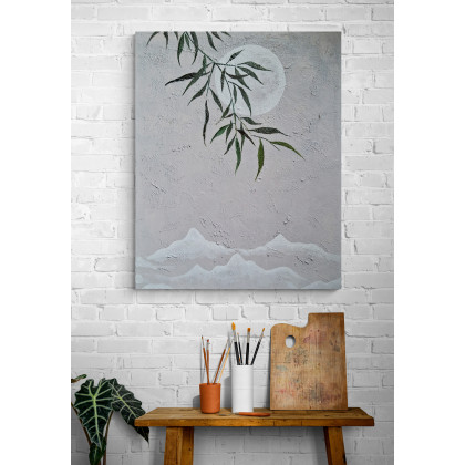 Yulia Szczerbak - obrazy akryl - Minimalistyczny obraz na płótnie strukturalny Wabi Sabi Japandi 55x75 foto #3