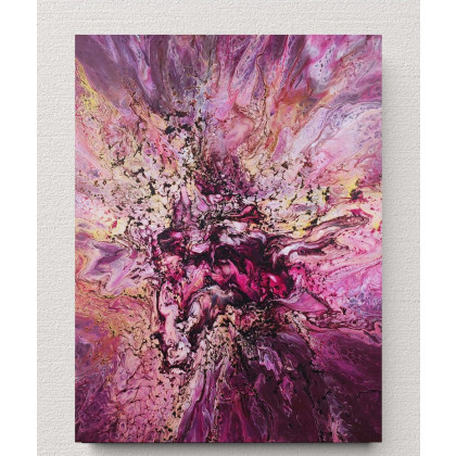 Pink Bloom - Abstrakcja wykonana metodą pouringu, płótno 40x50, Elżbieta Hanarz, obrazy akryl
