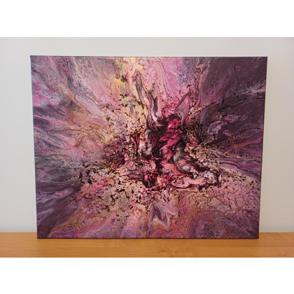 Elżbieta Hanarz - obrazy akryl - Pink Bloom - Abstrakcja wykonana metodą pouringu, płótno 40x50 foto #2