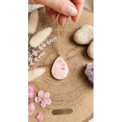 Ręcznie Robiony Naszyjnik z Prawdziwymi Kwiatami – Stal Chirurgiczna, Kropla żywicy, korale,naszyjniki