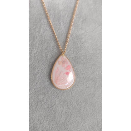 Kropla żywicy - korale,naszyjniki - Ręcznie Robiony Naszyjnik z Prawdziwymi Kwiatami – Stal Chirurgiczna foto #1